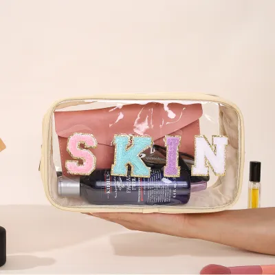 Waterproof Transparent PVC Embroidery Letter Cosmetic Bag