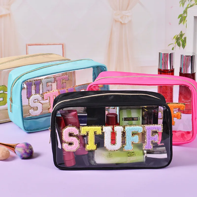 Waterproof Transparent PVC Embroidery Letter Cosmetic Bag