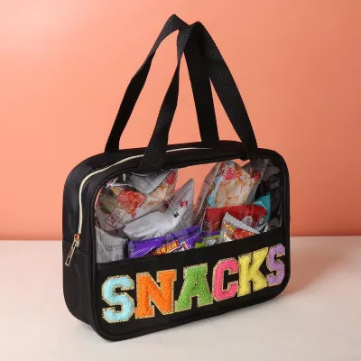 Fashion Transparent PVC Embroidery Letter Cosmetic Bag Solid Color Polyester