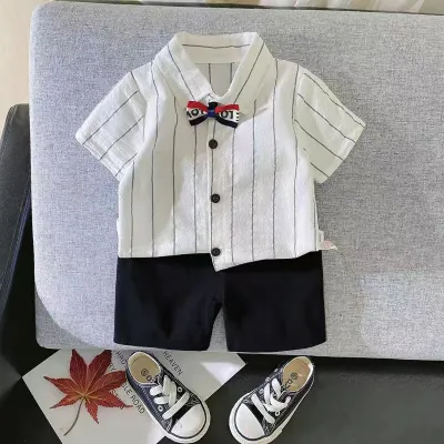 Kids Toddler Boys Casual Stripe Print Short Sleeve Lapel Shirt Shorts Set