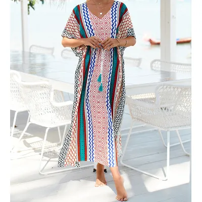 Boho Rayon Sash Beach Blouse Sunscreen Cardigan Coverup for Women