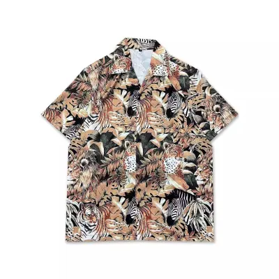 Men Vintage Animal Print Casual Holiday Short Sleeve Lapel Shirt