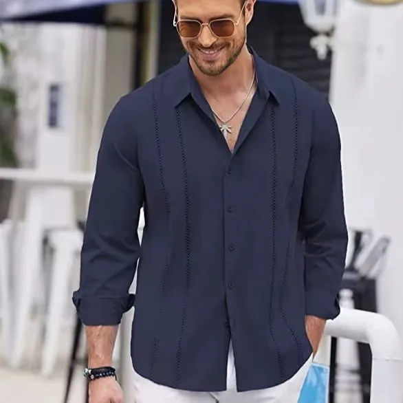 Men's Casual Stripe Lapel Long Sleeve Shirt - Light Cooked Leisure Cardigan