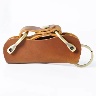 Creative Retro Top Layer Cowhide Key Bag 1 Fold Genuine Leather Solid Color Neutral Men Women