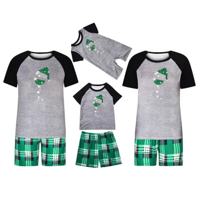 Simple Cartoon Christmas Tree Print Round Neck Short-Sleeved Top Shorts Home Parent-Child Pajamas Set Family Matching Outfits