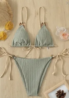 Women Sexy Solid Color Lace-Up Bikini