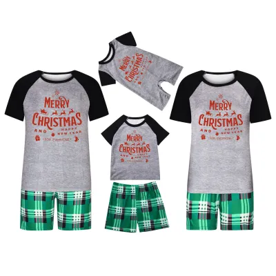 Cartoon Christmas Tree Print Round Neck Short Sleeve Home Pajamas Parent-Child Matching Set