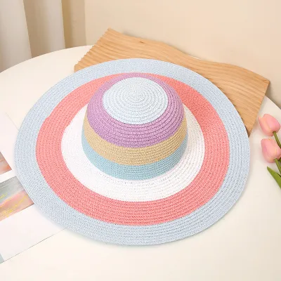 Fashion Holiday Multicolor Stitching Straw Dome Sun Hat