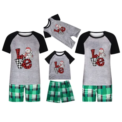 Simple Cartoon Christmas Tree Print Round Neck Short Sleeve Top Shorts Home Parent-Child Pajamas Set for Kids Family Matching Outfits