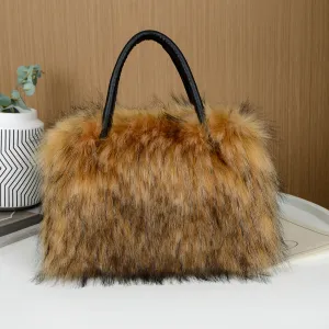 Autumn Winter Women Fashionable Plush Faux Fur Large Capacity Handbag Tote