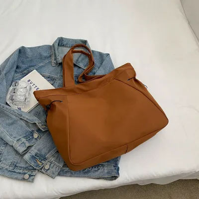 Women Casual Solid Color Large Capacity Bucket Nylon Tote Shoulder Bag