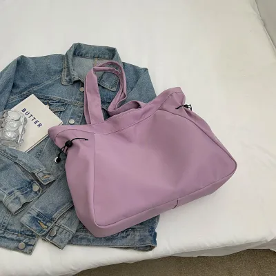 Women Casual Solid Color Large Capacity Bucket Nylon Tote Shoulder Bag