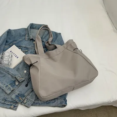 Women Casual Solid Color Large Capacity Bucket Nylon Tote Shoulder Bag