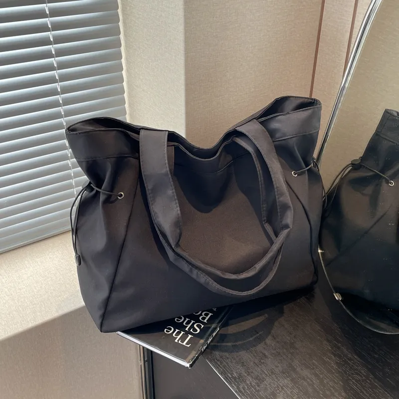 Women Casual Solid Color Large Capacity Bucket Nylon Tote Shoulder Bag