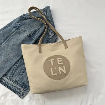 Women's Simple Casual Letter Print Large Capacity Square Canvas Tote Shoulder Bag