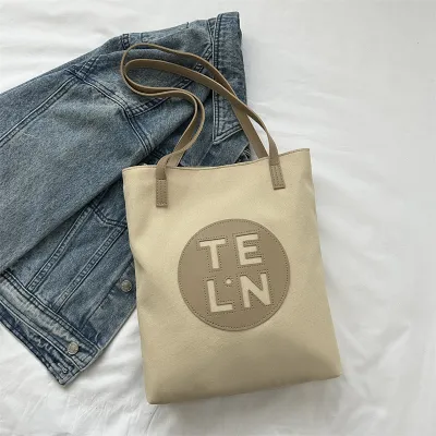 Women's Simple Casual Letter Print Large Capacity Square Canvas Tote Shoulder Bag