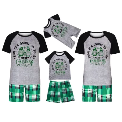 Cartoon Christmas Tree Print Round Neck Short Sleeve Home Pajamas Parent-Child Matching Set