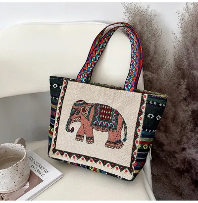 Women Fashion Ethnic Embroidered Canvas Tote Bag Shoulder Bag