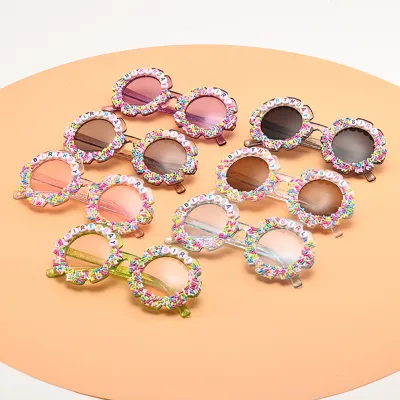 Women Creative Heart Letter Rhinestone Metal Sunglasses