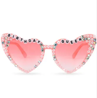 Women Creative Heart Letter Rhinestone Metal Sunglasses