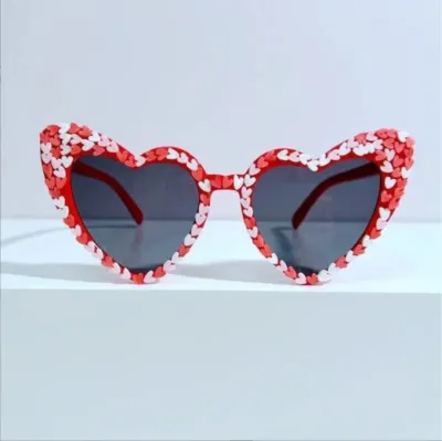 Women Creative Heart Letter Rhinestone Metal Sunglasses