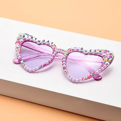 Women Creative Heart Letter Rhinestone Metal Sunglasses