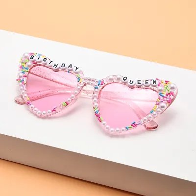 Women Creative Heart Letter Rhinestone Metal Sunglasses