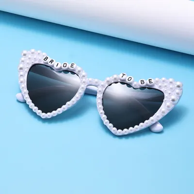 Women Creative Heart Letter Rhinestone Metal Sunglasses