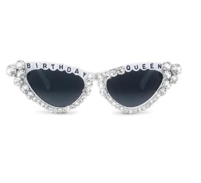 Women Creative Heart Letter Rhinestone Metal Sunglasses
