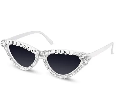 Women Creative Heart Letter Rhinestone Metal Sunglasses