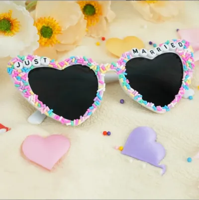 Women Creative Heart Letter Rhinestone Metal Sunglasses