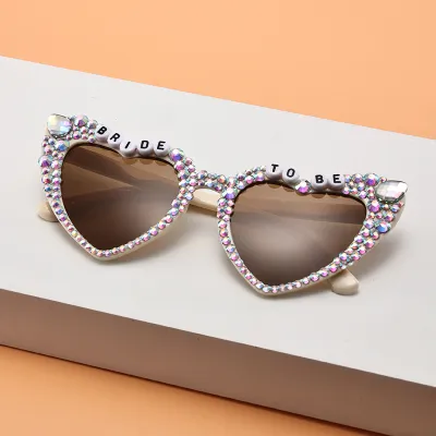 Women Creative Heart Letter Rhinestone Metal Sunglasses