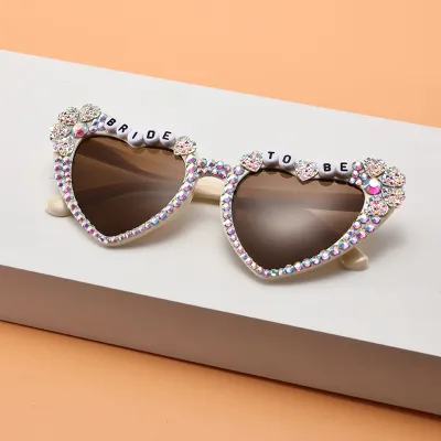 Women Creative Heart Letter Rhinestone Metal Sunglasses