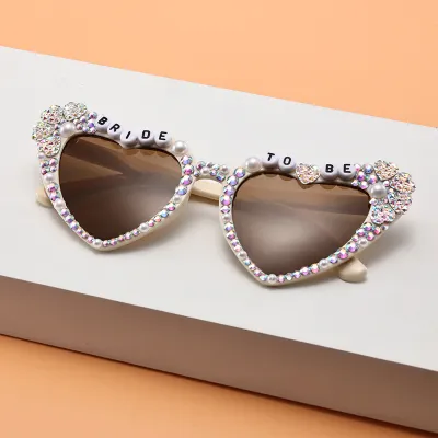 Women Creative Heart Letter Rhinestone Metal Sunglasses