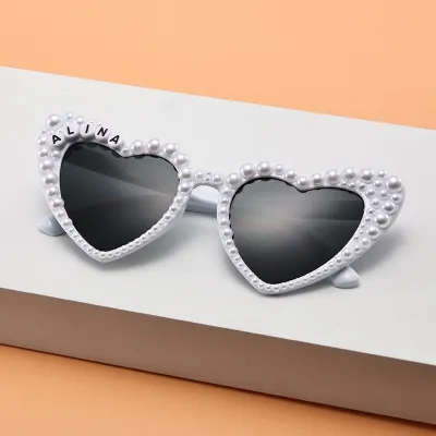 Women Creative Heart Letter Rhinestone Metal Sunglasses
