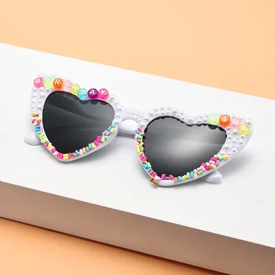 Women Creative Heart Letter Rhinestone Metal Sunglasses