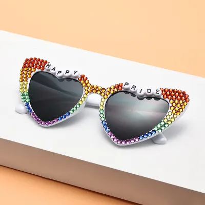 Women Creative Heart Letter Rhinestone Metal Sunglasses