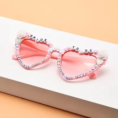 Women Creative Heart Letter Rhinestone Metal Sunglasses