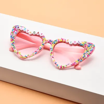 Women Creative Heart Letter Rhinestone Metal Sunglasses