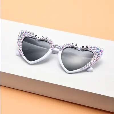 Women Creative Heart Letter Rhinestone Metal Sunglasses