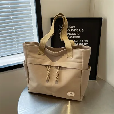 Casual Solid Color Large Capacity Canvas Shoulder Tote Bag