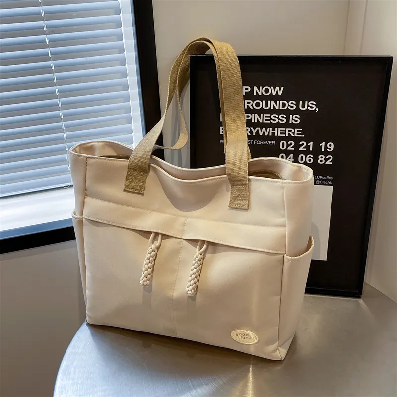 Casual Solid Color Large Capacity Canvas Shoulder Tote Bag