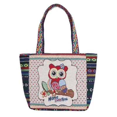 Ethnic Retro Large Capacity Canvas Tote Bag with Zipper Closure