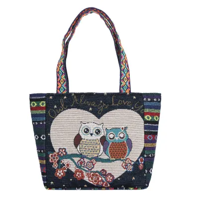 Ethnic Retro Large Capacity Canvas Tote Bag with Zipper Closure