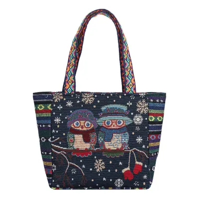 Ethnic Retro Large Capacity Canvas Tote Bag with Zipper Closure