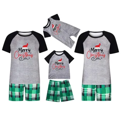 Simple Cartoon Christmas Tree Santa Claus Print Round Neck Short Sleeve Top Shorts Home Parent-Child Pajamas Set Neutral Cotton Blend