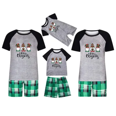 Simple Cartoon Christmas Tree Santa Claus Print Round Neck Short Sleeve Top Shorts Home Parent-Child Pajamas Set Neutral Cotton Blend