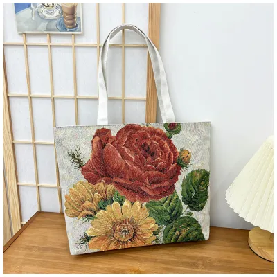 Literature Art Cartoon Canvas Tote Bag for Women Medium Size Zipper Closure Shoulder Bag