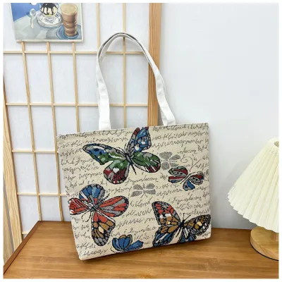 Literature Art Cartoon Canvas Tote Bag for Women Medium Size Zipper Closure Shoulder Bag