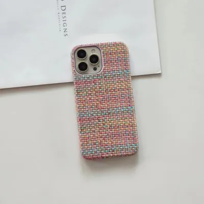 Women Fashion Creative Straw Pattern Apple Phone Protective Back Cover Case in PC Leather